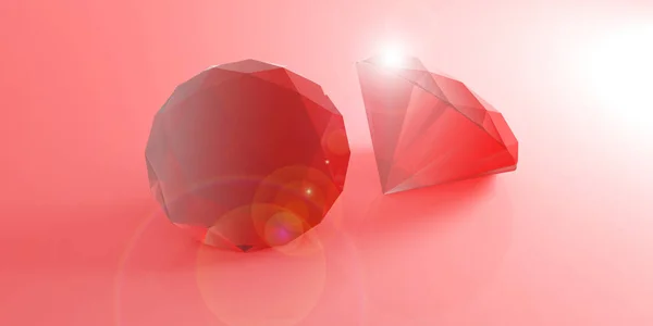 Red rubies on red background. 3d illustration — Stock Photo, Image