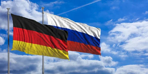 러시아와 독일 푸른 하늘에 깃발을 흔들며입니다. 3 차원 일러스트 레이 션 — 스톡 사진