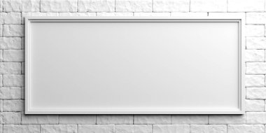 Beyaz tuğla zemin üzerine beyaz bir çerçeve. 3D çizim