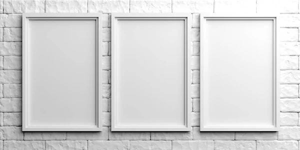 White frames on white brick background. 3d illustration — Stock Photo, Image