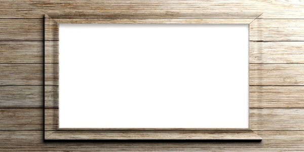 Wooden empty frame on wooden background. 3d illustration