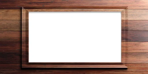 Quadro de madeira no fundo de madeira. ilustração 3d — Fotografia de Stock