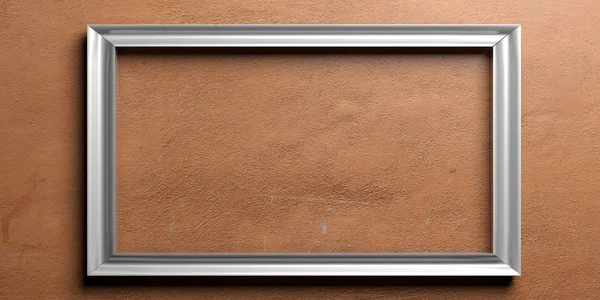 Ασημένια κορνίζα σε βαμμένο τοίχο. 3D απεικόνιση — Φωτογραφία Αρχείου