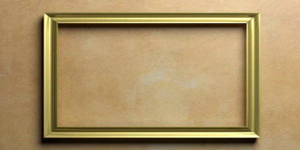 Χρυσή κορνίζα σε βαμμένο τοίχο. 3D απεικόνιση — Φωτογραφία Αρχείου
