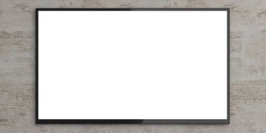 Bir mermer duvar TV ekranı. 3D çizim