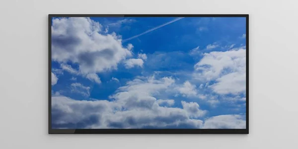 Céu azul em uma exibição de TV no fundo branco. ilustração 3d — Fotografia de Stock