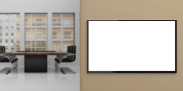 Monitor de TV em uma parede - contexto de sala de reunião. ilustração 3d — Fotografia de Stock