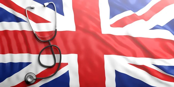 Stethoscope on England flag, 3d illustration — Stock Photo, Image