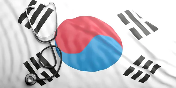 Estetoscopio en la bandera de Corea del Sur, ilustración 3d — Foto de Stock