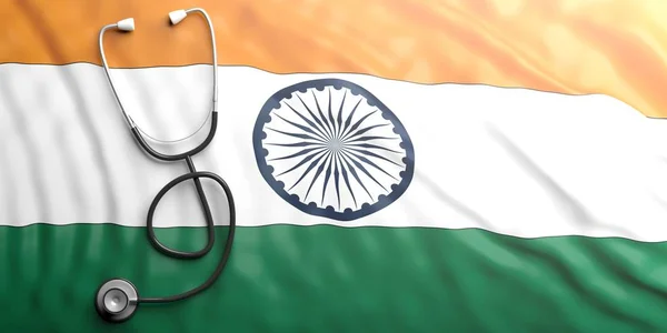 Estetoscopio en la bandera de la India, ilustración 3d —  Fotos de Stock