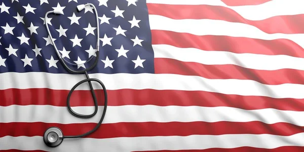 Stethoscope on America flag, 3d illustration — Stock Photo, Image