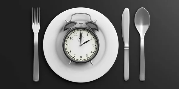 Concepto de la hora del almuerzo sobre fondo negro. ilustración 3d —  Fotos de Stock