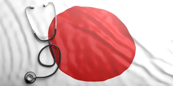 Stethoscoop op de Japanse vlag, 3d illustratie — Stockfoto