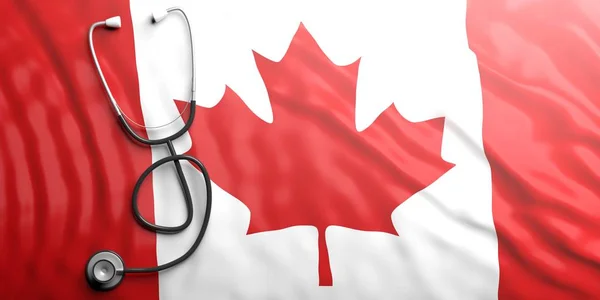 Stethoscope on Canada flag, 3d illustration — Stock Photo, Image