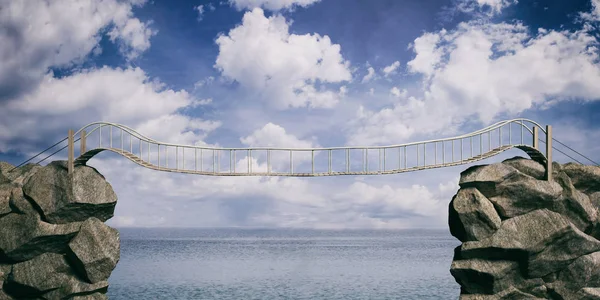 Міст на синьому морі та фоні неба. 3d ілюстрація — стокове фото