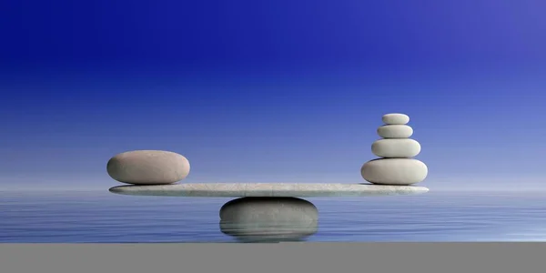 Zen stones scales on blue background. 3d illustration — Stock Photo, Image