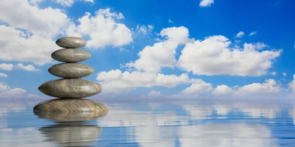 Zen stenen stack op blauwe achtergrond. 3D illustratie — Stockfoto