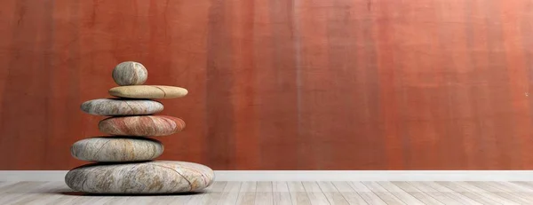 Zen taş yığını bir odada. 3D çizim — Stok fotoğraf