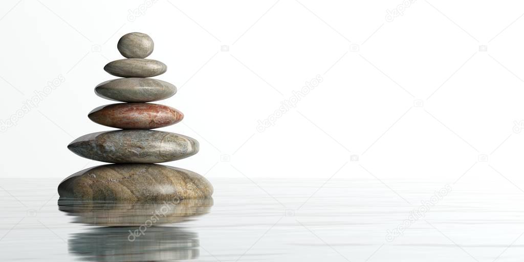 Zen stones on white background. 3d illustration