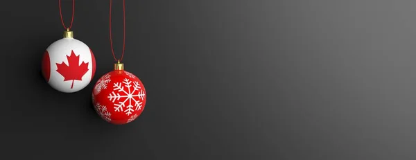 Canada flag on a christmas ball, black background. 3d illustration — Stock Photo, Image