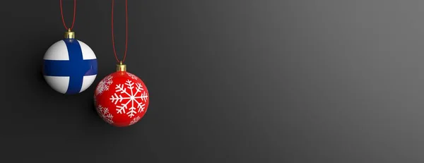 Finland flag on a christmas ball, black background. 3d illustration — Stock Photo, Image