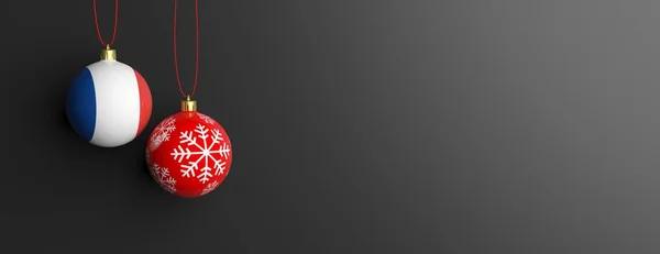 France flag on a christmas ball, black background. 3d illustration — Stock Photo, Image