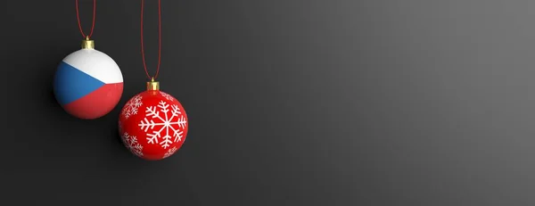 Csehország zászlaja karácsonyi labdát, fekete háttéren. 3D-s illusztráció — Stock Fotó