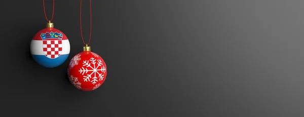 Прапор Хорватії на Різдво м'яч, чорний фон. 3D ілюстрація — стокове фото