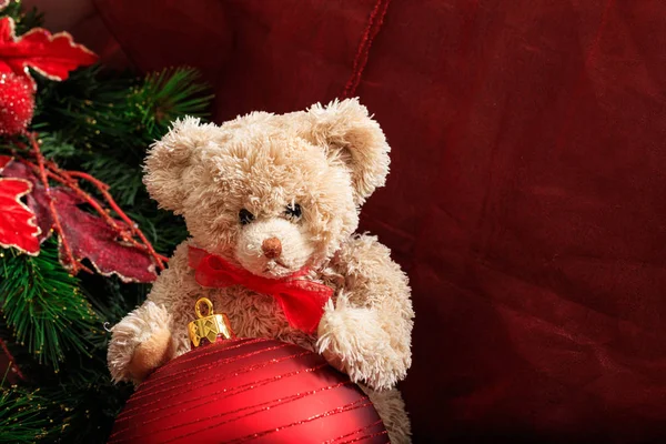 Christmas decoration and teddy bear — Stock Photo, Image