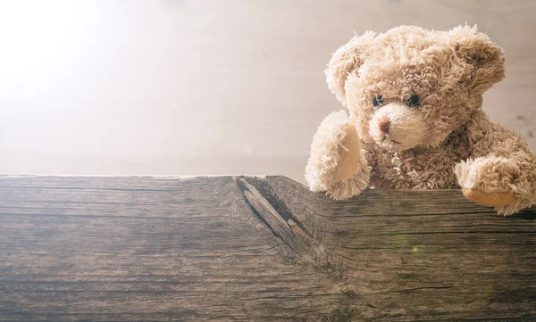 Teddybär auf Holzgrund — Stockfoto