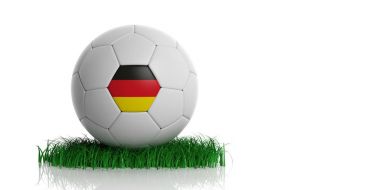 Almanya bayrağı ve futbol, beyaz arka plan. 3D çizim