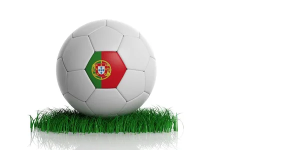 Bandeira e futebol de Portugal, fundo branco. ilustração 3d — Fotografia de Stock