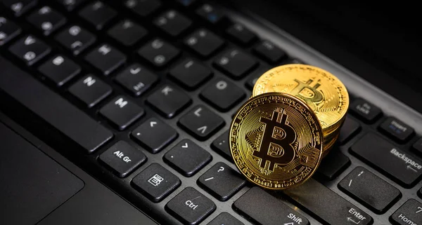Bitcoins siyah bir laptop