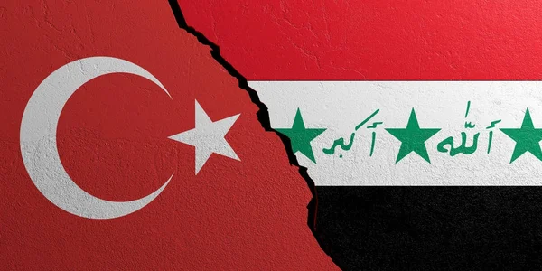 Флаг Ирака и Турции, оштукатуренный фон стены. 3d иллюстрация — стоковое фото