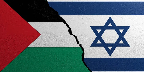 Bandera de Palestina e Israel, fondo de pared enlucido. ilustración 3d — Foto de Stock