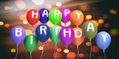 İyi ki doğdun Festival arka plan üzerinde renkli balonlar. 3D çizim