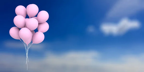Roze ballonnen op blauwe hemelachtergrond. 3D illustratie — Stockfoto