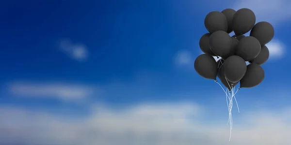 Zwarte ballonnen op blauwe hemelachtergrond. 3D illustratie — Stockfoto