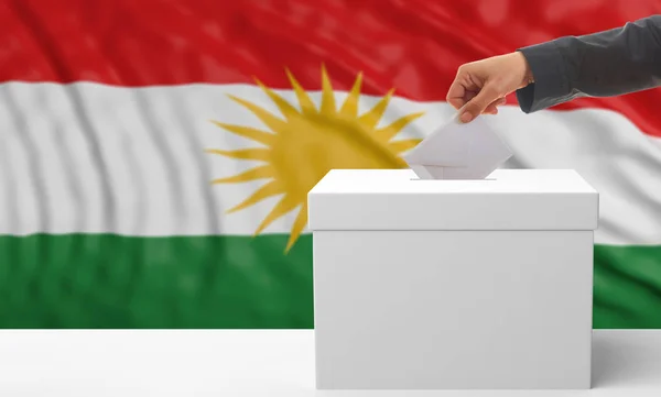 Рука женщины голосует на фоне флага Курдистана, 3d иллюстрация — стоковое фото