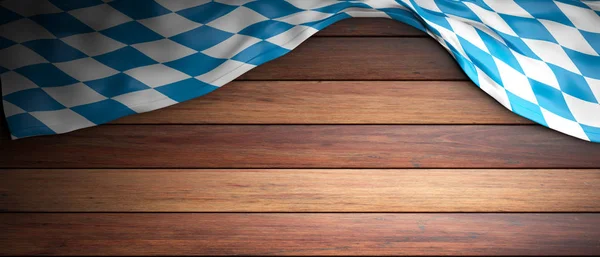 Bavaria flag for Oktoberfest. Wooden background with copyspace. 3d illustration — Stock Photo, Image