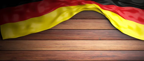 Deutschland-Fahne auf hölzernem Hintergrund mit Copyspace. 3D-Illustration — Stockfoto