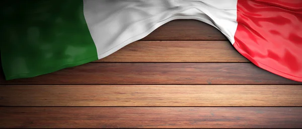 Прапор Італії розміщені на дерев'яні фону з copyspace. 3D ілюстрація — стокове фото
