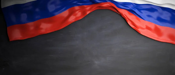 Bandera de Rusia colocada en el fondo de pizarra con copyspace. ilustración 3d — Foto de Stock