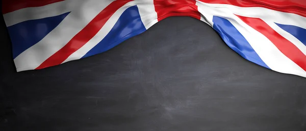 Great Britain flag placed on blackboard background with copyspace. 3d illustration — Stock Photo, Image