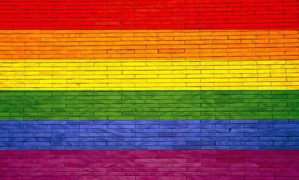 Flaga Gay malowane na mur z cegły. ilustracja 3D — Zdjęcie stockowe