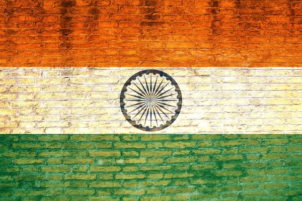 India zászló festett egy téglafal. 3D-s illusztráció — Stock Fotó