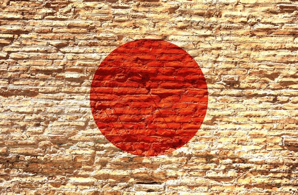 Japanse vlag geschilderd op een bakstenen muur. 3D illustratie — Stockfoto