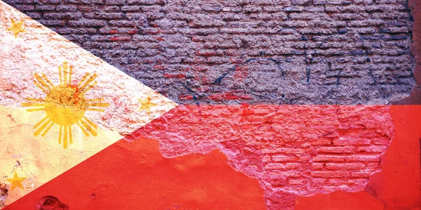 Philippinische Flagge an eine Ziegelwand gemalt. 3D-Illustration — Stockfoto