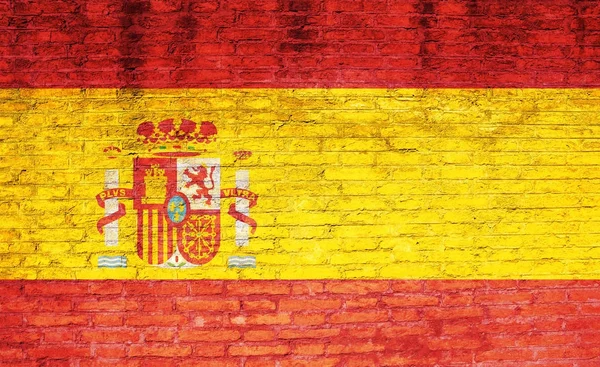 Spanien-Flagge an eine Ziegelwand gemalt. 3D-Illustration — Stockfoto