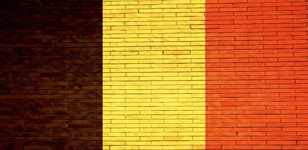 Bandera de Bélgica pintada en una pared de ladrillo. ilustración 3d — Foto de Stock